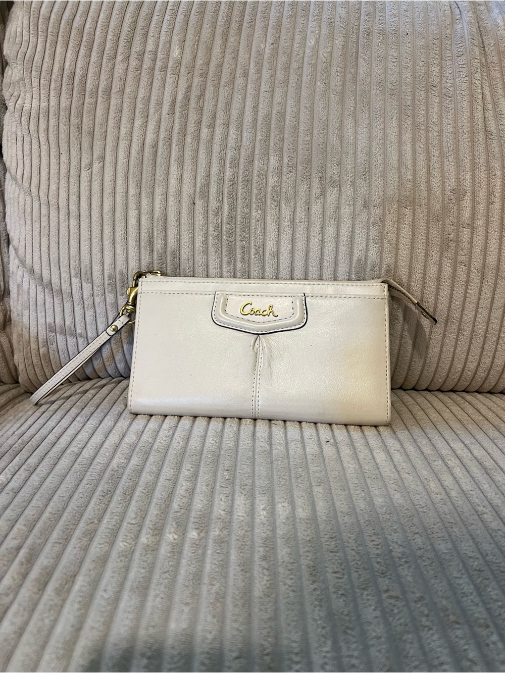 Coach Cream Leather Wristlet with Gold Hardware